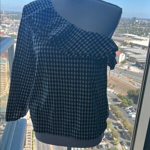 Women's Blue Checkered Off-Shoulder Top